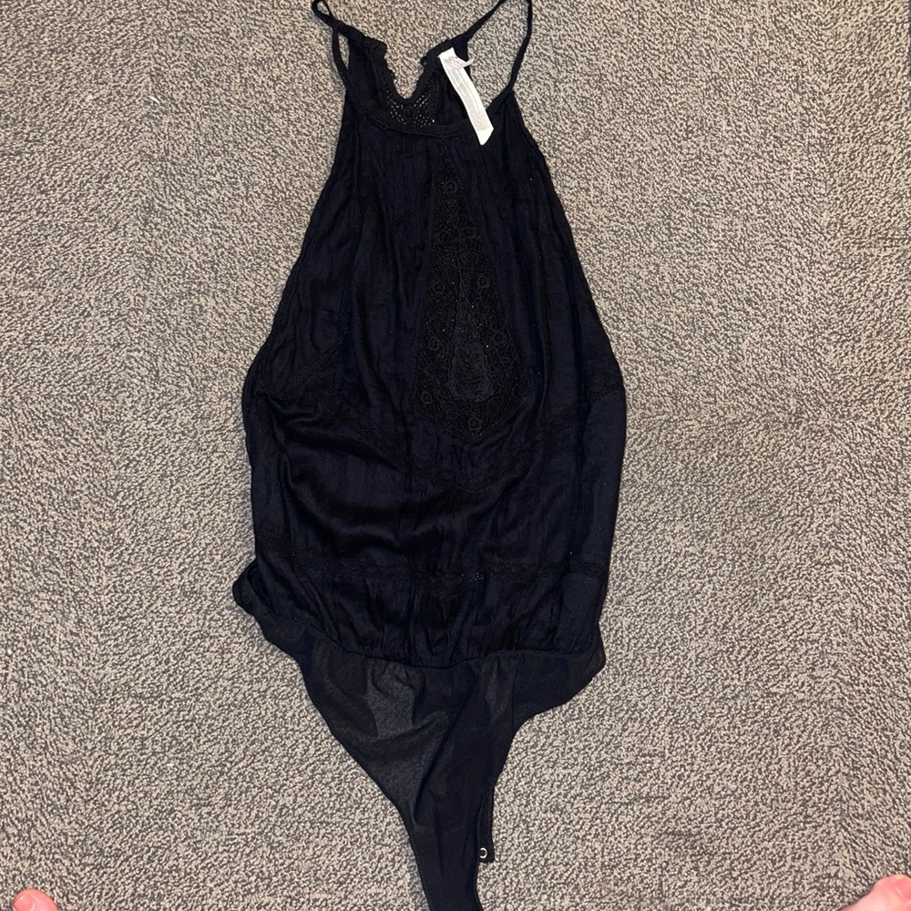 Free people XS black lace body suit